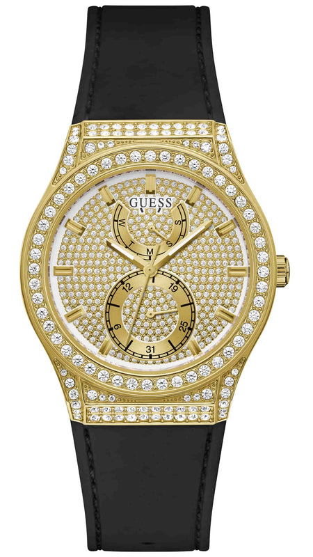 Buy Shop Guess Princess Crystals Gold Dial Black Silicone Strap Watch For Women - GW0439L2 USA Online