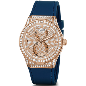 Buy Shop Guess Multifunction Crystals Rose Gold Dial Blue Rubber Strap Watch For Women - GW0439L4 USA Online