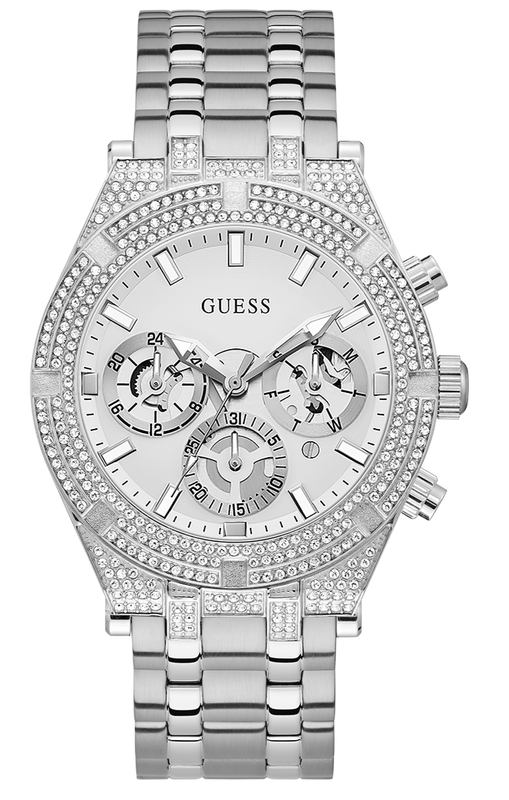 Buy Shop Guess Multi Function Diamonds Silver Dial Silver Steel Strap Watch For Men - GW0455G1 USA Online