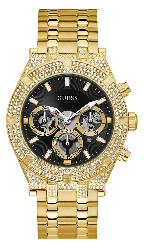 Buy Shop Guess Multifunction Diamonds Black Dial Gold Steel Strap Watch for Men - GW0455G2 USA Online