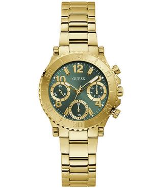 Buy Shop Guess Cosmo Chronograph Green Dial Gold Steel Strap Watch For Women - GW0465L5 USA Online