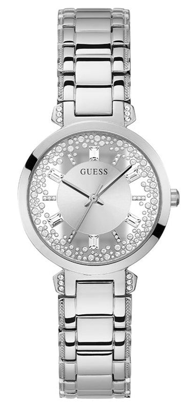 Buy Shop Guess Night Life Clear Silver Dial Silver Steel Strap Watch for Women - GW0470L1 USA Online