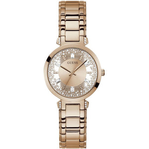 Buy Shop Guess Crystal Clear Rose Gold Dial Rose Gold Steel Strap Watch for Women - GW0470L3 USA Online