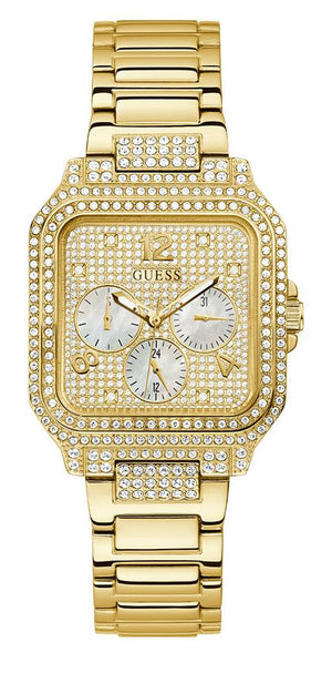 Buy Shop Guess Deco Quartz Crystals Gold Dial Gold Steel Strap Watch For Women - GW0472L2 USA Online