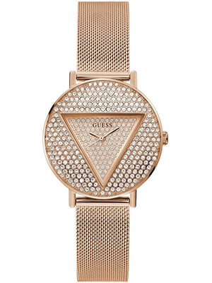 Buy Shop Guess Iconic Diamonds Rose Gold Dial Rose Gold Mesh Bracelet Watch For Women - GW0477L3 USA Online