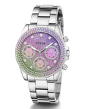 Guess Sol Chronograph Crystals Multicolor Dial Silver Steel Strap Watch For Women - GW0483L1