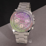 Guess Sol Chronograph Crystals Multicolor Dial Silver Steel Strap Watch For Women - GW0483L1