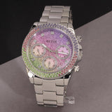 Guess Sol Chronograph Crystals Multicolor Dial Silver Steel Strap Watch For Women - GW0483L1