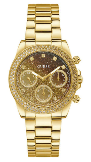 Guess Sol Chronograph Gold Dial Gold Steel Strap Watch For Women - GW0483L2