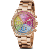 Guess Confetti Multifunction Multicolor Dial Rose Gold Steel Strap Watch For Women - GW0483L3