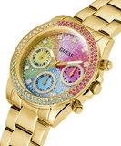 Guess Confetti Chronograph Rainbow Dial Gold Steel Strap Watch For Women - GW0483L4