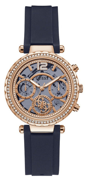 Buy Shop Guess Solistice Diamonds Roe Gold Dial Black Rubber Strap Watch for Women - GW0484L2 USA Online