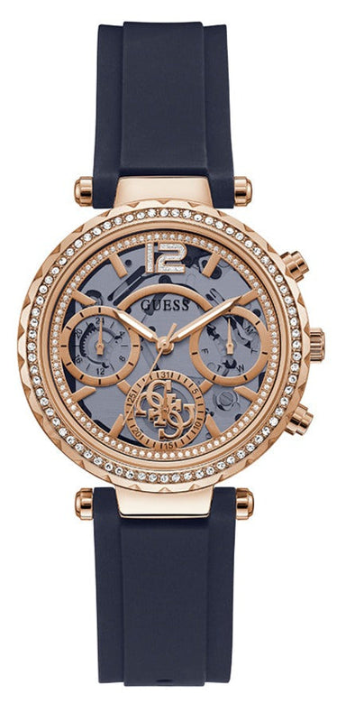 Buy Shop Guess Solistice Diamonds Roe Gold Dial Black Rubber Strap Watch for Women - GW0484L2 USA Online