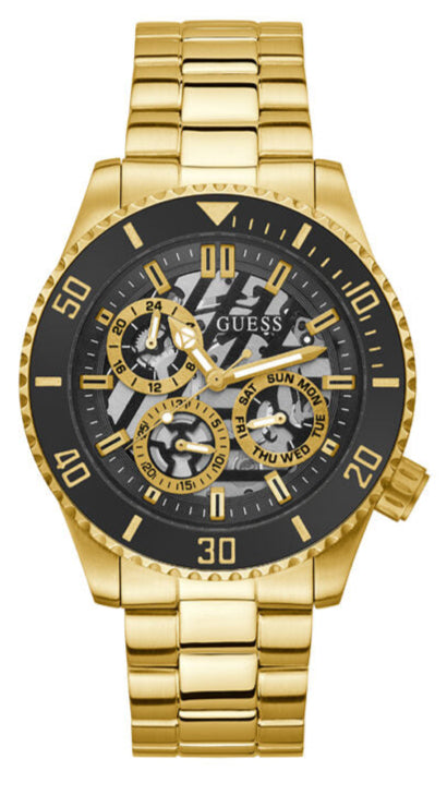 Buy Shop Guess Axle Multifunction Black Dial Gold Steel Strap Watch For Men - GW0488G2 USA Online