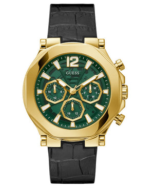 Buy Shop Guess Edge Chronograph Green Dial Black Leather Strap Watch For Men - GW0492G3 USA Online