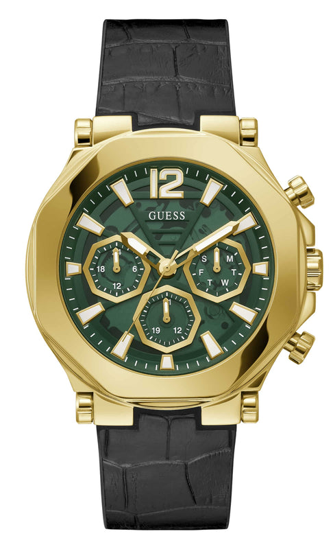 Buy Shop Guess Edge Chronograph Green Dial Black Leather Strap Watch For Men - GW0492G3 USA Online