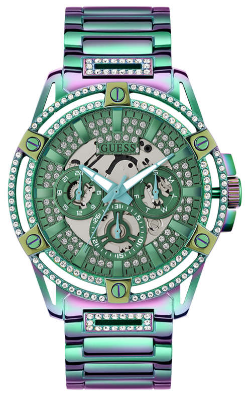 Buy Shop Guess King Iridescent Multifunction Multicolor Dial Purple Steel Strap Watch For Men - GW0497G3 USA Online