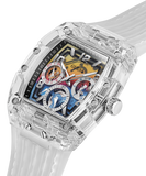 Buy Shop Guess Phoenix Polycarbonate Clear Multi-function Black Dial Clear Rubber Strap Watch for Men - GW0499G3 USA Online