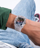 Buy Shop Guess Phoenix Polycarbonate Clear Multi-function Black Dial Clear Rubber Strap Watch for Men - GW0499G3 USA Online