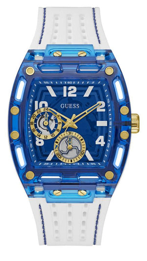 Buy Shop Guess Phoenix Analog Blue Dial White Silicone Strap Watch For Men - GE0499G6 USA Online