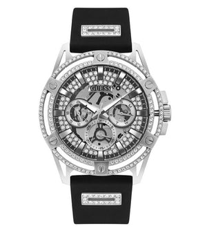 Buy Shop Guess King Quartz Crystals Silver Dial Black Silicone Strap Watch For Men - GW0537G1 USA Online