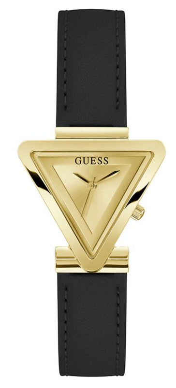 Buy Shop Guess Fame Quartz Gold Dial Black Leather Strap Watch For Women - GW0548L3 USA Online