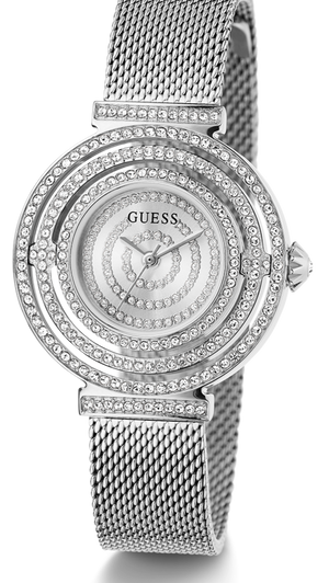 Guess Dream Crystals Silver Dial Silver Mesh Strap Watch For Women - GW0550L1