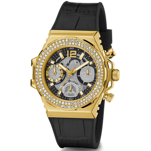 Buy Shop Guess Fusion Chronograph Black Dial Black Leather Strap Watch For Women - GW0553L4 USA Online