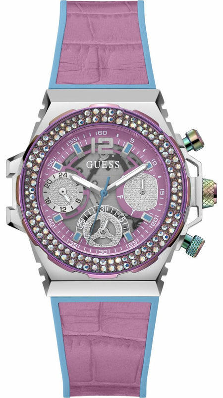Buy Shop Guess Fusion Chronograph Pink Dial Pink Leather Strap Watch for Women - GW0553L5 USA Online
