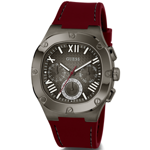 Buy Shop Guess Headline Multifunction Grey Dial Burgundy Silicone Strap Watch For Men - GW0571G4 USA Online