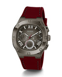 Buy Shop Guess Headline Multifunction Grey Dial Burgundy Silicone Strap Watch For Men - GW0571G4 USA Online