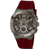 Buy Shop Guess Headline Multifunction Grey Dial Burgundy Silicone Strap Watch For Men - GW0571G4 USA Online