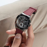 Buy Shop Guess Headline Multifunction Grey Dial Burgundy Silicone Strap Watch For Men - GW0571G4 USA Online