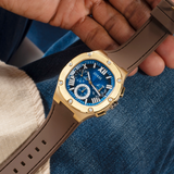 Buy Shop Guess Headline Chronograph Blue Dial Brown Silicone Strap Watch For Men - GW0571G5 USA Online