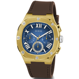 Buy Shop Guess Headline Chronograph Blue Dial Brown Silicone Strap Watch For Men - GW0571G5 USA Online