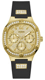 Guess Duchess Crystals Gold Dial Black Silicon Strap Watch For Women - GW0619L2