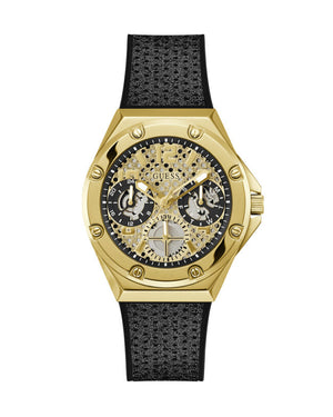Buy Shop Guess Asteria Multifunction Gold Dial Black Rubber Strap Watch For Women - GW0620L2 USA Online