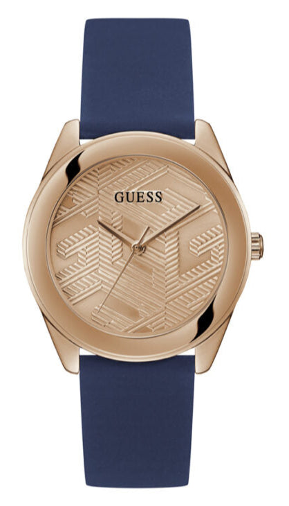 Buy Shop Guess Cubed Analog Rose Gold Dial Blue Leather Strap Watch For Women - GW0665L2 USA Online