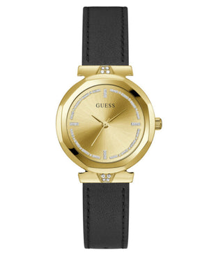 Buy Shop Guess Rumour Quartz Gold Dial Black Leather Strap Watch For Women - GW0689L2 USA Online