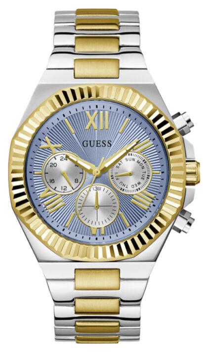 Buy Shop Guess Equity Analog Blue Dial Two Tone Steel Strap Watch For Men - GW0703G3 USA Online