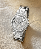 Buy Shop Guess Moonlight Multi Function Diamonds Silver Dial Silver Steel Strap Watch for Women - GW0320L1 USA Online
