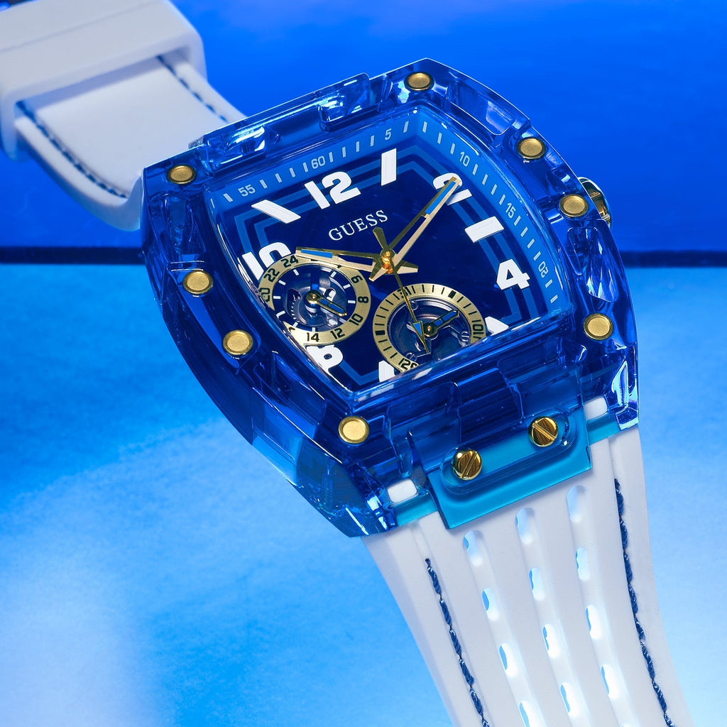 Buy Shop Guess Phoenix Multifunction Blue Dial White Rubber Strap Watch for Men - GW0499G6 USA Online