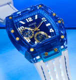 Buy Shop Guess Phoenix Analog Blue Dial White Silicone Strap Watch For Men - GE0499G6 USA Online