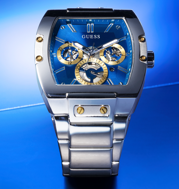 Buy Shop Guess Phoenix Multifunction Blue Dial Silver Steel Strap Watch For Men - GW0456G5 USA Online