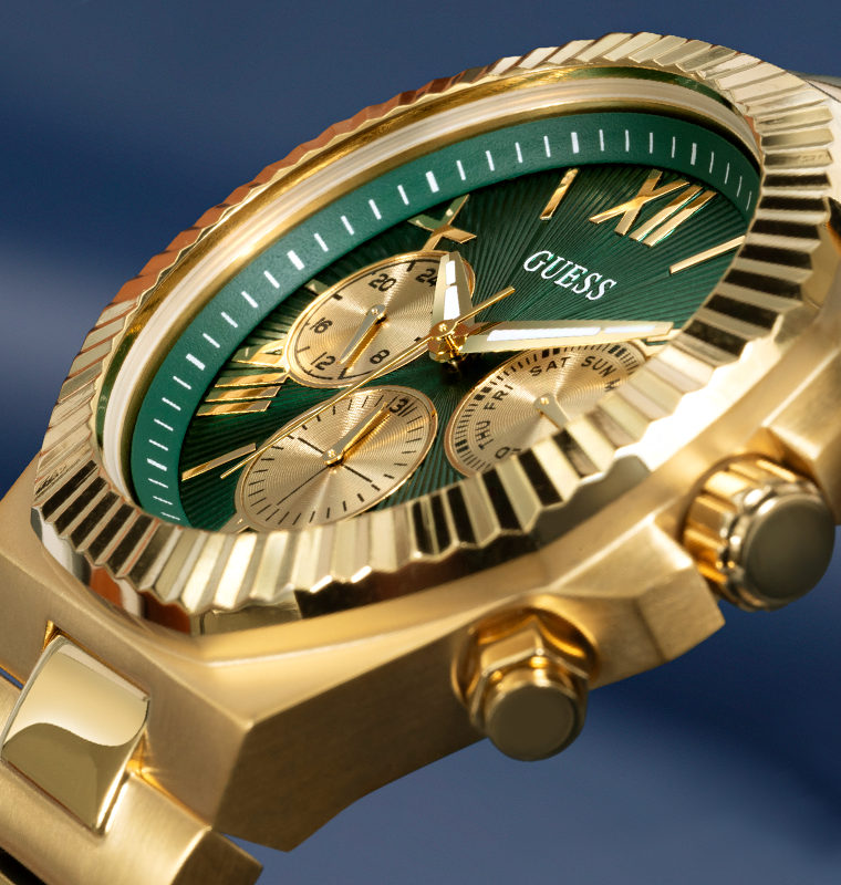 Buy Shop Guess Equity Analog Green Dial Gold Steel Strap Watch For Men - GW0703G2 USA Online