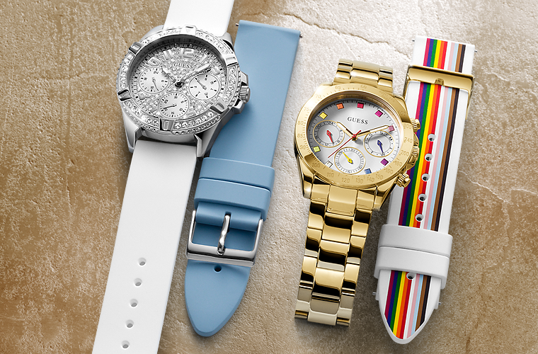 Buy Shop Guess Exclusive Multi Color White Dial Gold Steel Strap Watch for Women - GW0457L1 USA Online