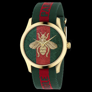 Buy Shop Gucci G Timeless Quartz Green & Red Dial Green & Red NATO Strap Watch For Men - YA126487A USA Online