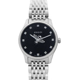 Gucci G Timeless Quartz Black Dial Silver Steel Strap Watch For Women - YA1265020