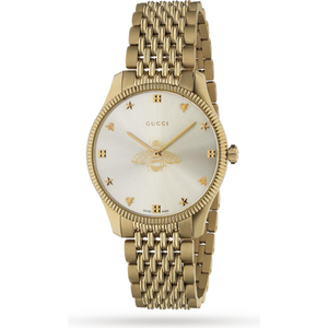 Buy Shop Gucci G Timeless Quartz Silver Dial Gold Steel Strap Watch For Women - YA1264155 USA Online