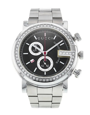 Buy Shop Gucci G Chrono Diamonds Black Dial Silver Steel Strap Watch For Men - YA101324 USA Online